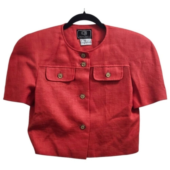 VINTAGE 80s CAROLINA HERRERA Designer suit Linen Size 6 - Picture 4 of 16